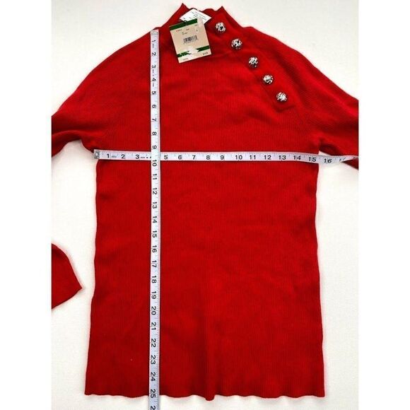 Anne Klein Red Mock‎ Neck Fitted Ribbed Sweater Sz Large NEW - Picture 3 of 8